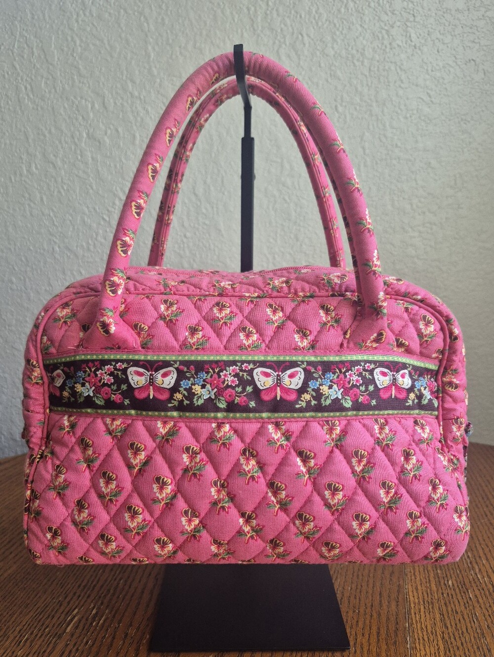 Vera Bradley Pink Pansy Satchel Travel Handbag